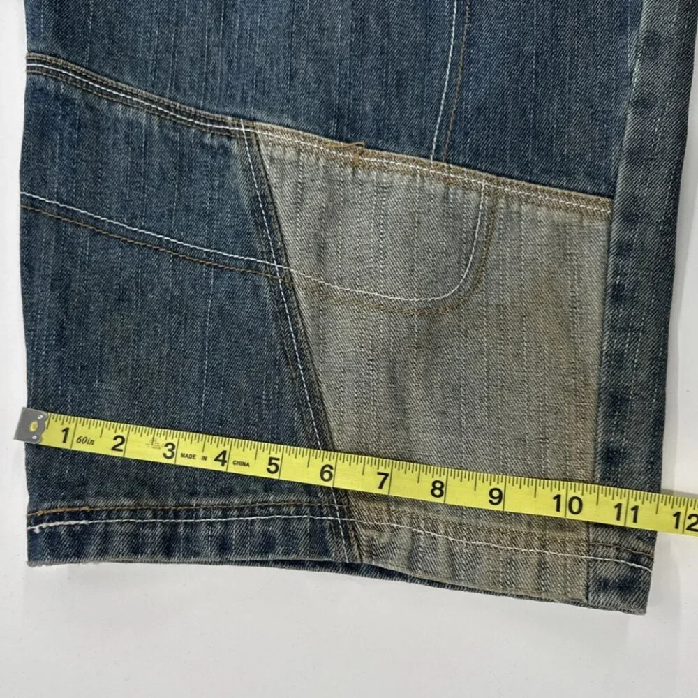Y2K Torch Jeans Mens 48x34 Denim Patchwork Distressed Wide Baggy Hip Hop Urban - Picture 12 of 13